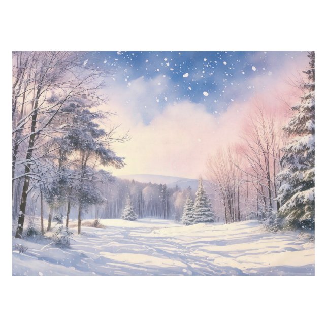Christmas snowy pine trees snowy landscape tablecloth (Front (Horizontal))