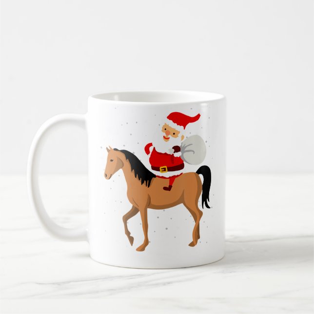 Christmas Snowy Santa Riding Horse Xmas Ugly Coffee Mug (Left)