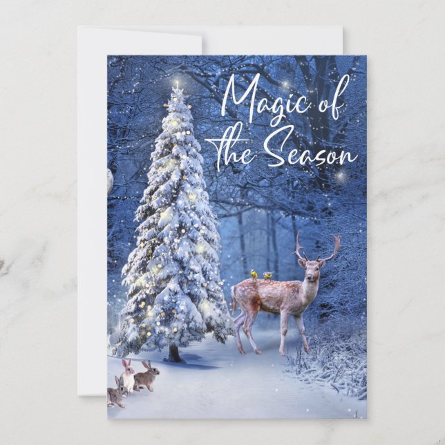 Christmas Snowy Tree Lights Magic of the Season  Holiday Card (Front)