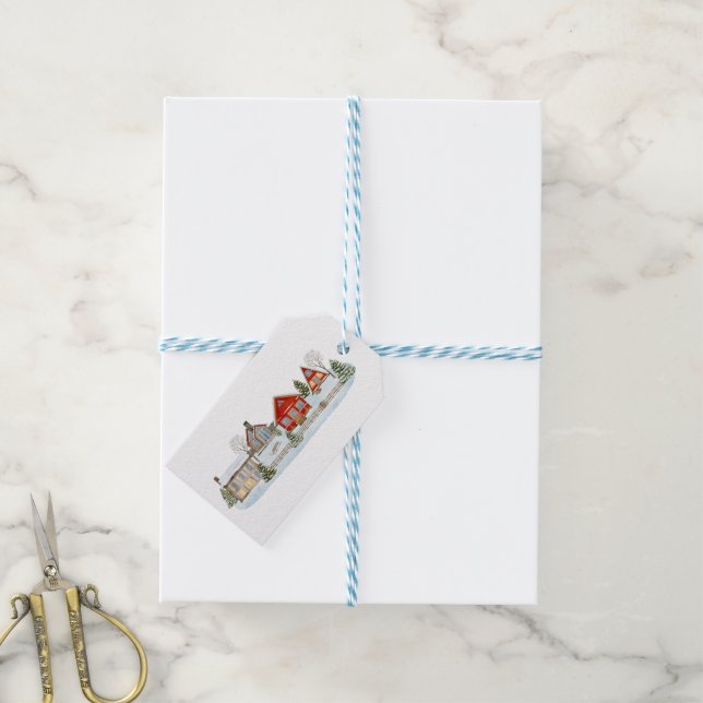 Christmas Snowy Winter Village Gift Tags (With Twine)