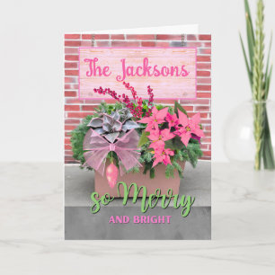 Christmas So Merry and Bright in Pink and Green  Card