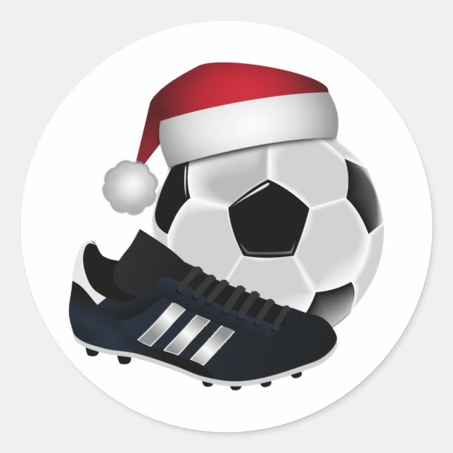 Christmas Soccer Ball and Shoe Classic Round Sticker (Front)