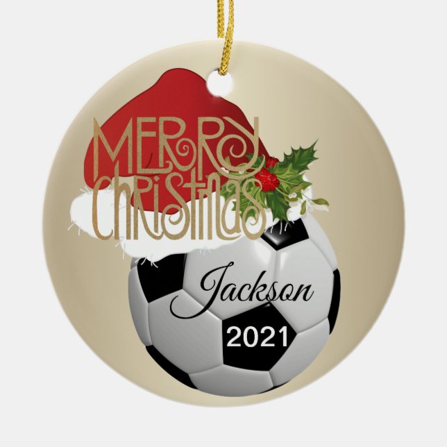 Christmas Soccer Ball Ceramic Tree Decoration (Front)