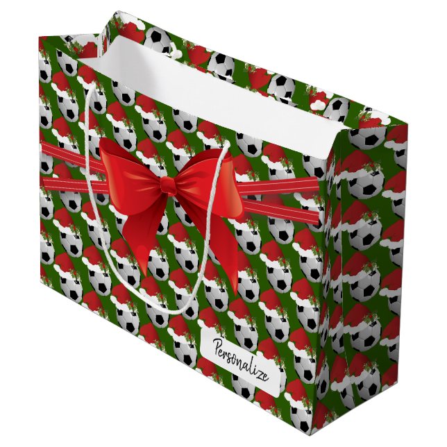 Christmas  Soccer Ball Pattern - Large Large Gift Bag (Front Angled)