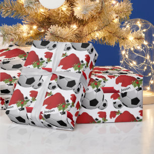 Christmas Soccer Ball   Personalize Wrapping Paper