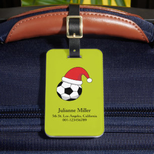 Christmas Soccer Ball Santa Claus Hat Personalise Luggage Tag