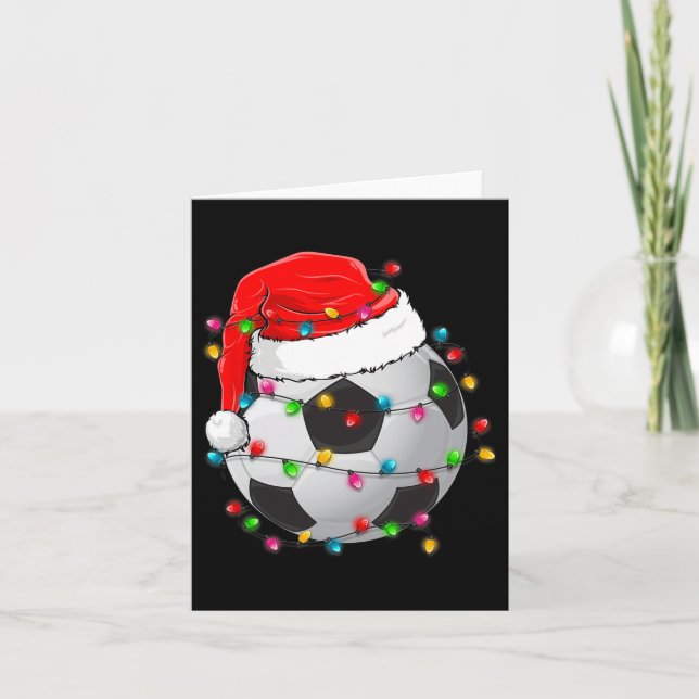 Christmas Soccer Ball Santa Hat Funny Sport Xmas B Card (Front)
