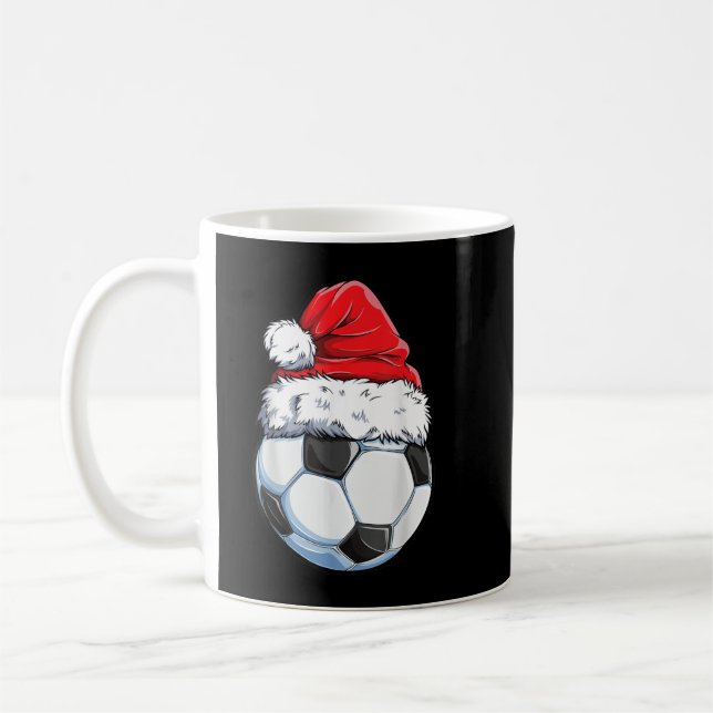 Christmas Soccer Ball Santa Hat Funny Sport Xmas B Coffee Mug (Left)