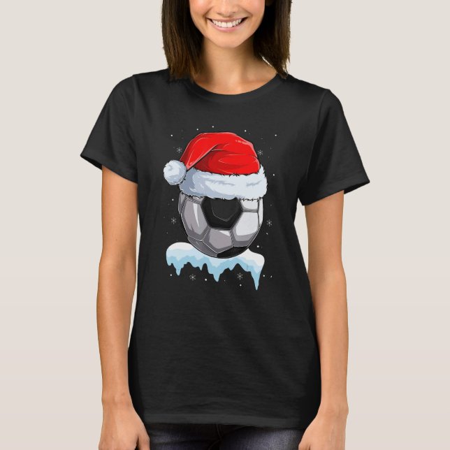 Christmas Soccer Ball Santa Hat Funny Sport Xmas B T-Shirt (Front)
