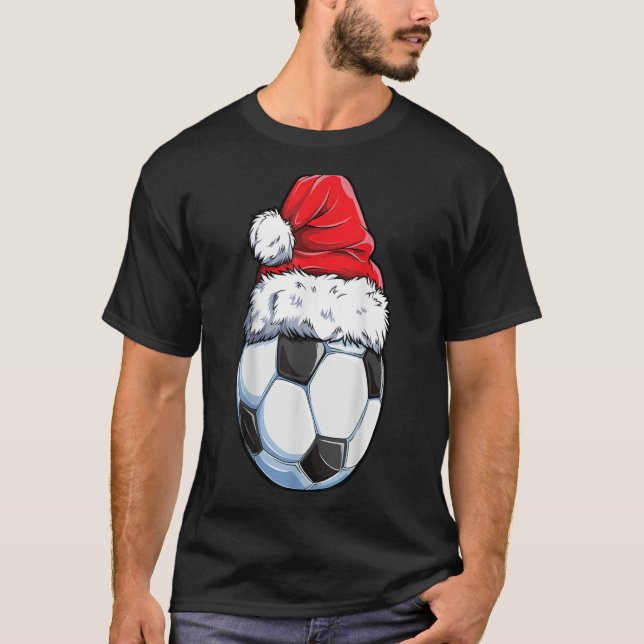 Christmas Soccer Ball Santa Hat Funny Sport Xmas B T-Shirt (Front)