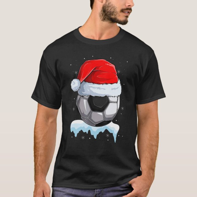 Christmas Soccer Ball Santa Hat Funny Sport Xmas B T-Shirt (Front)