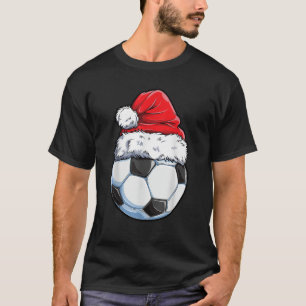 Christmas Soccer Ball Santa Hat Funny Sports Xmas  T-Shirt