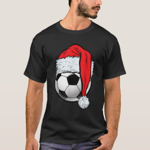 Christmas Soccer Ball Santa Hat Funny Sports Xmas  T-Shirt