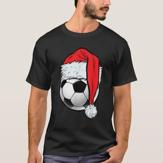 Christmas Soccer Ball Santa Hat Funny Sports Xmas  T-Shirt (Front)