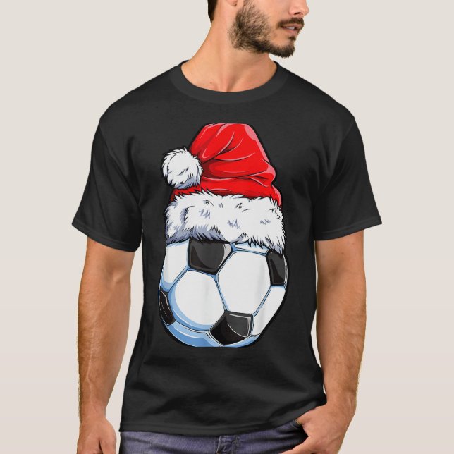 Christmas Soccer Ball Santa Hat Funny Srts Xmas Bo T-Shirt (Front)