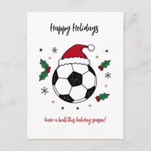Christmas Soccer Ball Santa Hat Greeting Cards