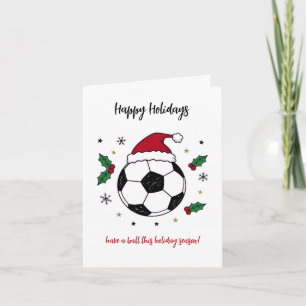 Christmas Soccer Ball Santa Hat Greeting Cards