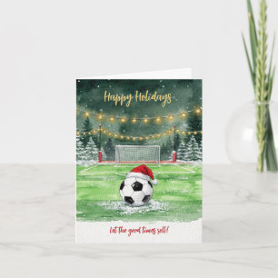 Christmas Soccer Ball Santa Hat Greeting Cards