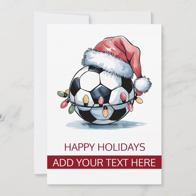 Christmas Soccer Ball Santa Hat Greeting Cards (Front)