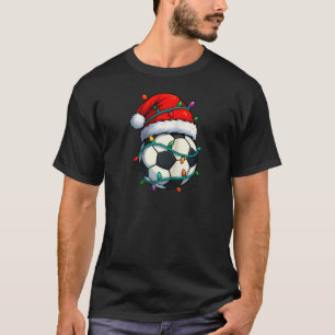 Christmas Soccer Ball Santa Hat Lights Colorful Fu T-Shirt