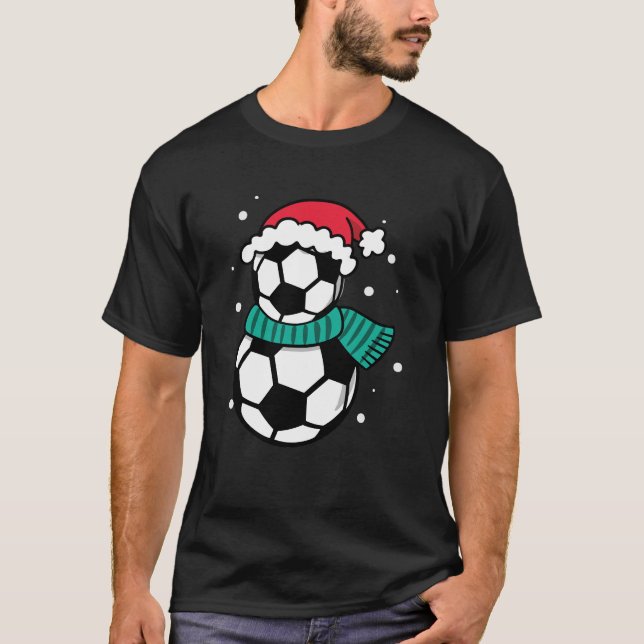 Christmas Soccer Ball Santa Hat T-Shirt (Front)
