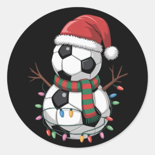 Christmas Soccer Ball Snowman Lights Santa Hat Classic Round Sticker