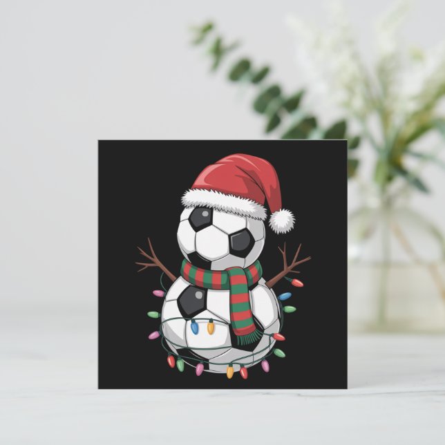 Christmas Soccer Ball Snowman Lights Santa Hat Holiday Card (Standing Front)