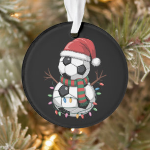 Christmas Soccer Ball Snowman Lights Santa Hat Ornament