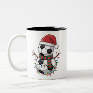 Christmas Soccer Ball Snowman Lights Santa Hat Two-Tone Coffee Mug