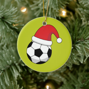 Christmas Soccer Ball With Santa Claus Hat Ceramic Tree Decoration