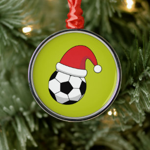 Christmas Soccer Ball With Santa Claus Hat Metal Tree Decoration