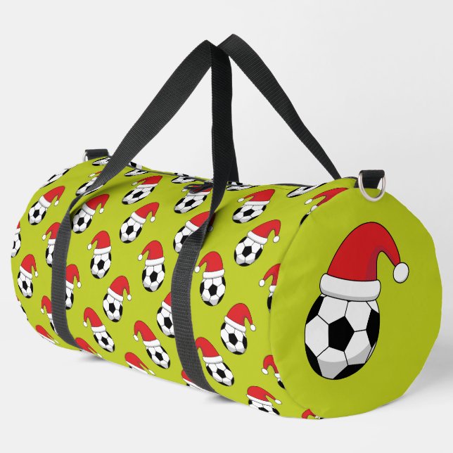 Christmas Soccer Ball With Santa Claus Hat Pattern Duffle Bag (Left Corner)