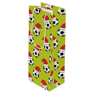 Christmas Soccer Ball With Santa Claus Hat Pattern Wine Gift Bag