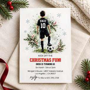 Christmas Soccer Birthday Invitation for Boys
