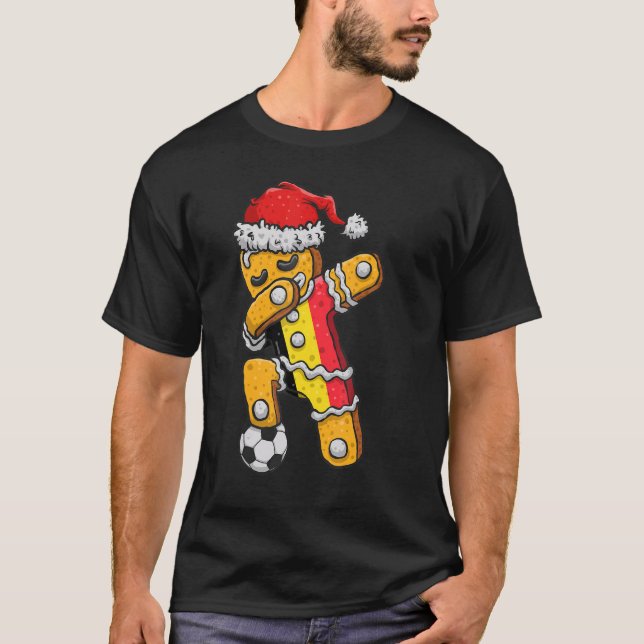 Christmas Soccer Boy Dabbing Gingerbread Belgium F T-Shirt (Front)
