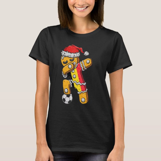Christmas Soccer Boy Dabbing Gingerbread Belgium F T-Shirt (Front)