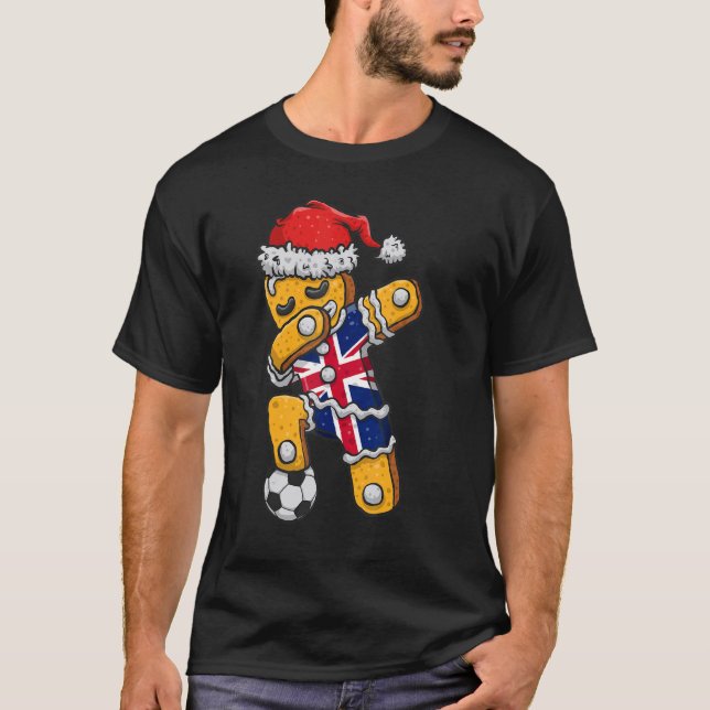 Christmas Soccer Boy Dabbing Gingerbread England F T-Shirt (Front)