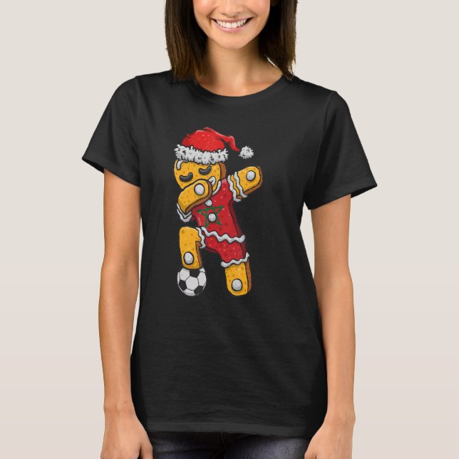 Christmas Soccer Boy Dabbing Gingerbread Morocco F T-Shirt (Front)
