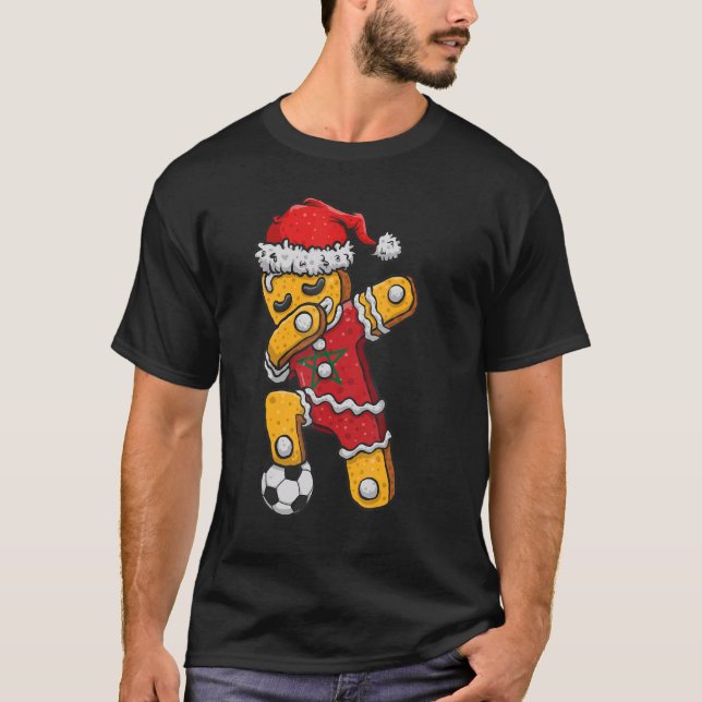 Christmas Soccer Boy Dabbing Gingerbread Morocco F T-Shirt (Front)