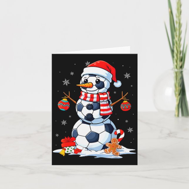 Christmas Soccer Funny Snowman Men Boys Kids  Card (Front)