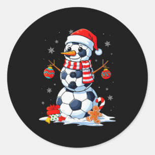 Christmas Soccer Funny Snowman Men Boys Kids Classic Round Sticker