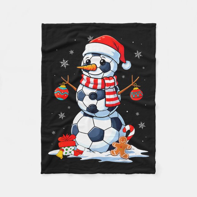 Christmas Soccer Funny Snowman Men Boys Kids  Fleece Blanket (Front)