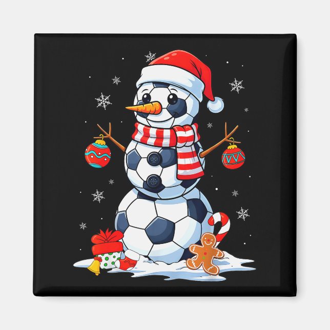 Christmas Soccer Funny Snowman Men Boys Kids  Magnet (Front)