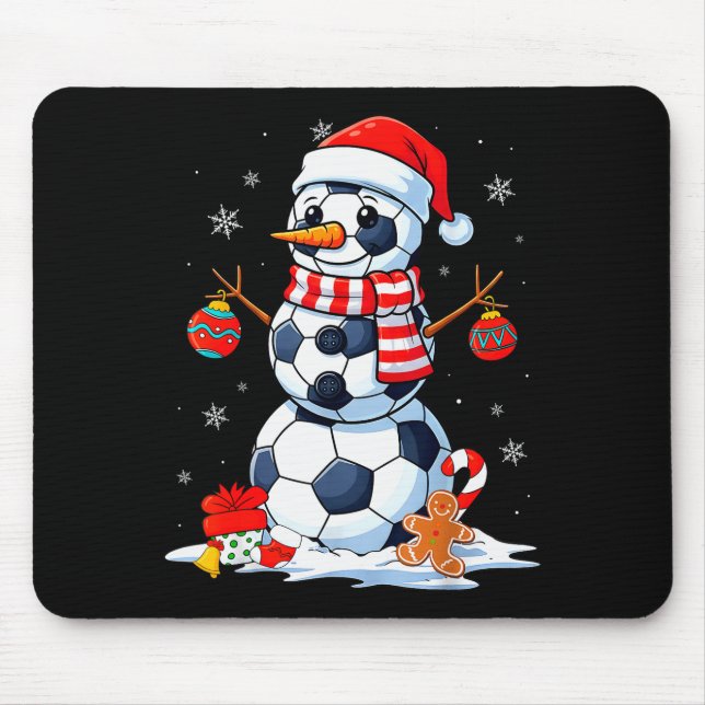 Christmas Soccer Funny Snowman Men Boys Kids  Mouse Mat (Front)