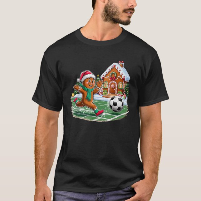 Christmas Soccer Gingerbread House Funny Xmas  T-Shirt (Front)