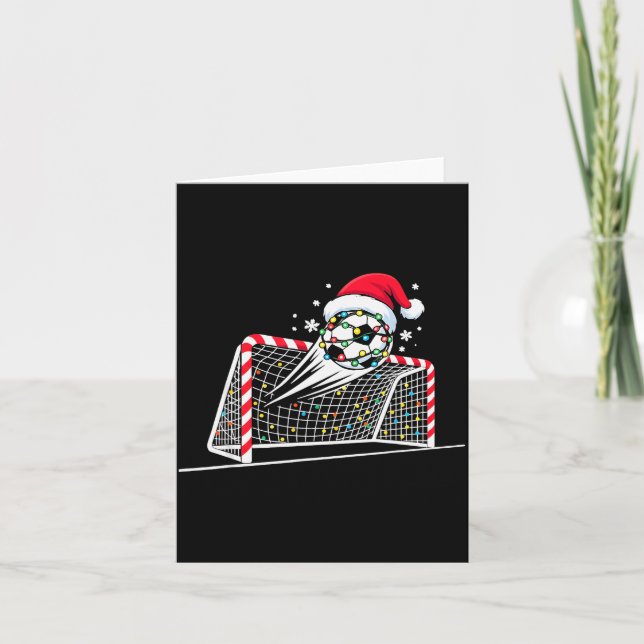 Christmas Soccer Goal Ball Lights Santa Xmas Kids  Card (Front)