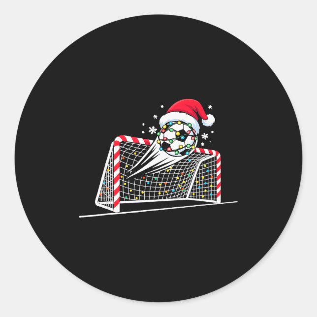 Christmas Soccer Goal Ball Lights Santa Xmas Kids  Classic Round Sticker (Front)