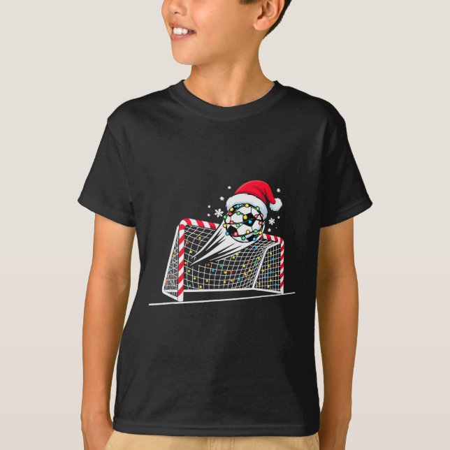 Christmas Soccer Goal Ball Lights Santa Xmas Kids  T-Shirt (Front)