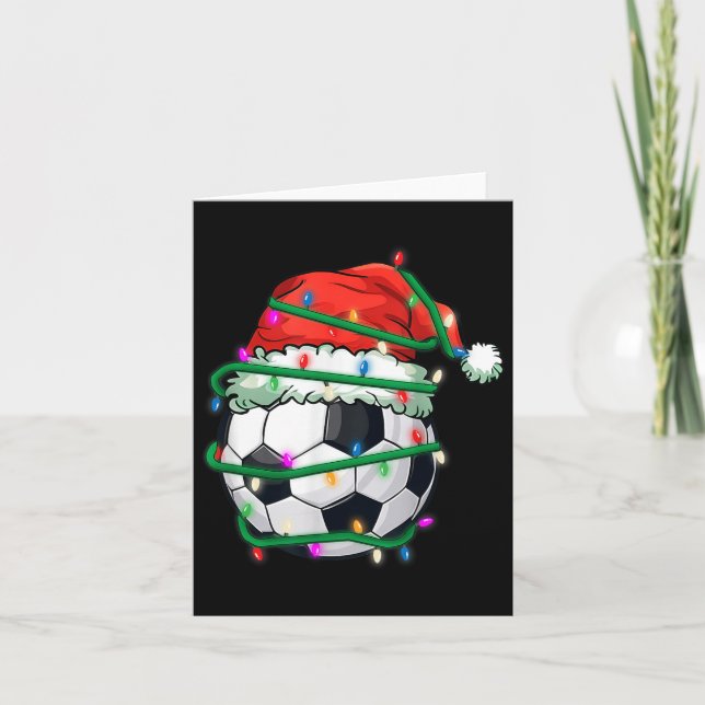 Christmas Soccer In Santa Hat In Holiday Xmas Ligh Card (Front)