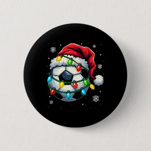 Christmas Soccer Ll Santa Hat Xmas Lights Funny Me 6 Cm Round Badge